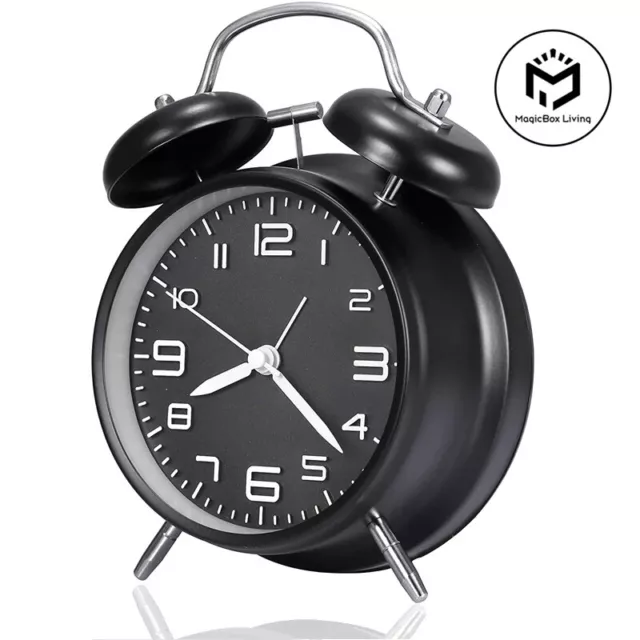 4 Inch Twin Bell Loud Alarm Clock Metal Frame 3D Dial with Backlight Battery