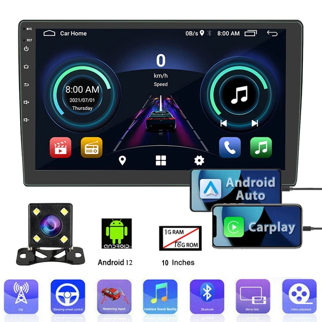 10.1" Touch Double Din Car Radio Stereo Android 12 Carplay GPS Navi WiFi +Camera