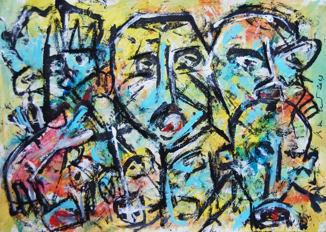 Art brut, Art singulier  , acrylique sur papier 59x42 cm