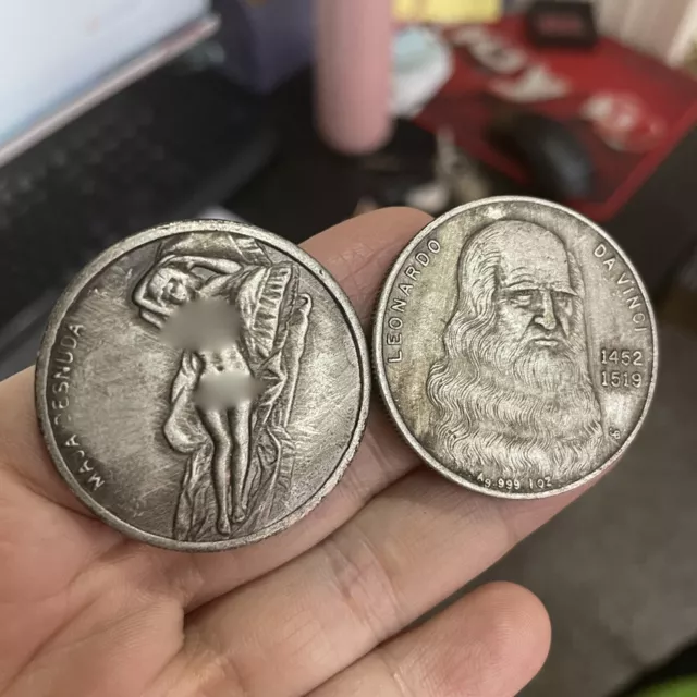 Leonardo da Vinci Silver Plated 1452-1519 Coin Decoration Gift Commemorative
