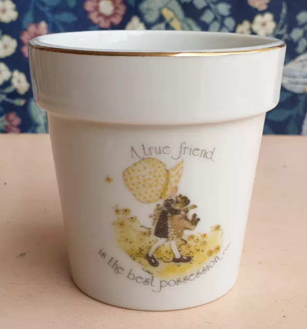 VINTAGE RETRO HOLLY HOBBIE YELLOW 7.5cm PLANT POT A TRUE FRIEND IS THE BEST