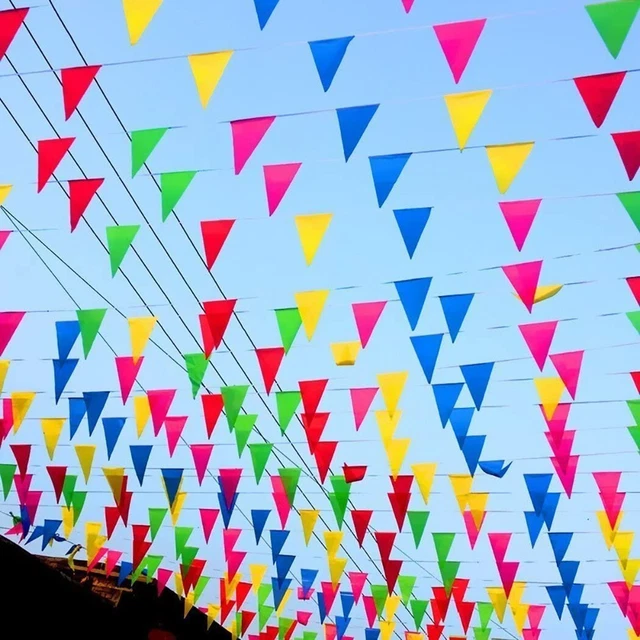 1PC -100M Triangle Flags Bunting Banner Pennant Festival Wedding Multi Colour