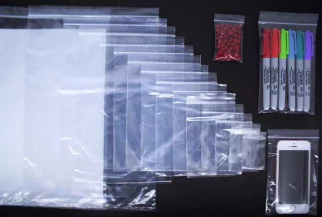 Clear Grip Seal Self Press Resealable Polythene Zip Lock Plastic Bags