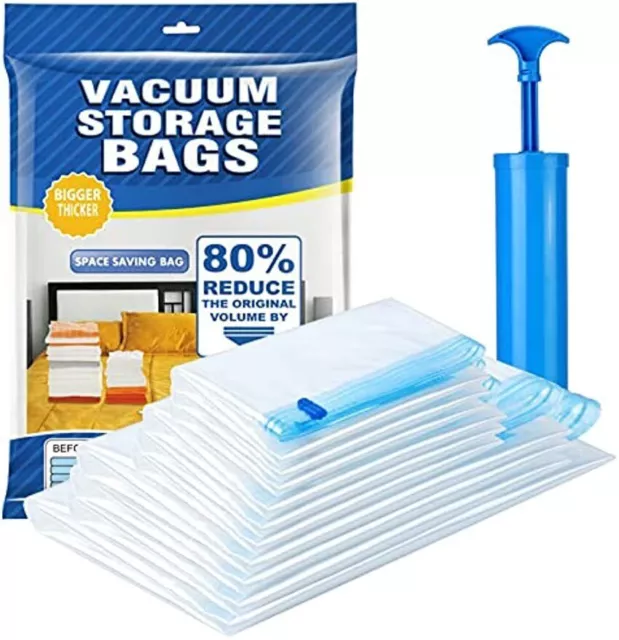 10 x Jumbo Vacuum Storage Bags Travel Space Saver Garment Seal Clothes Hand Pump