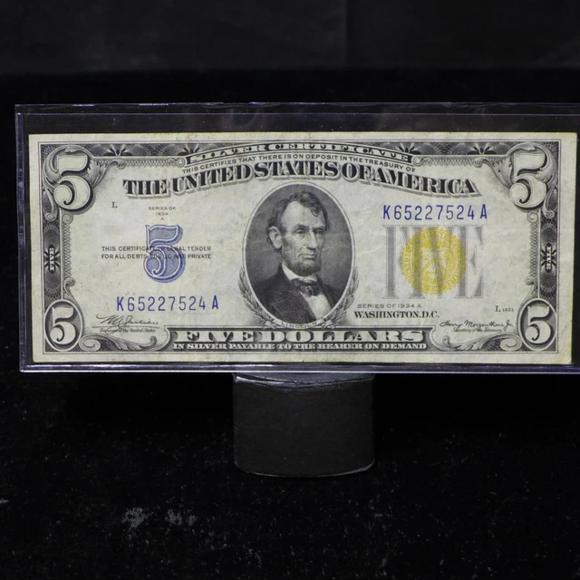 Fr.2307 1934A $5 Silver Certificate Yellow Seal "North Africa", VF