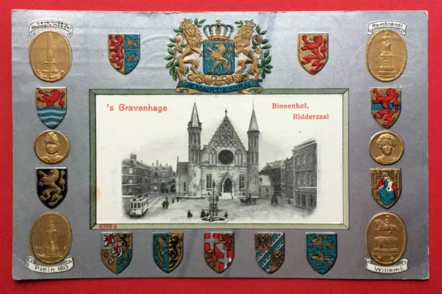 Prägedruck AK s´Gravenhage Den Haag 1908 Wappen Binnenhof Ridderzaal  ( 12820