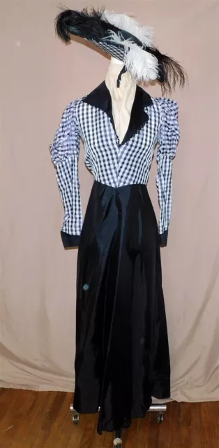 Vtg Leg-O-Mutton Black White Purple Costume Dress and Hat Medium