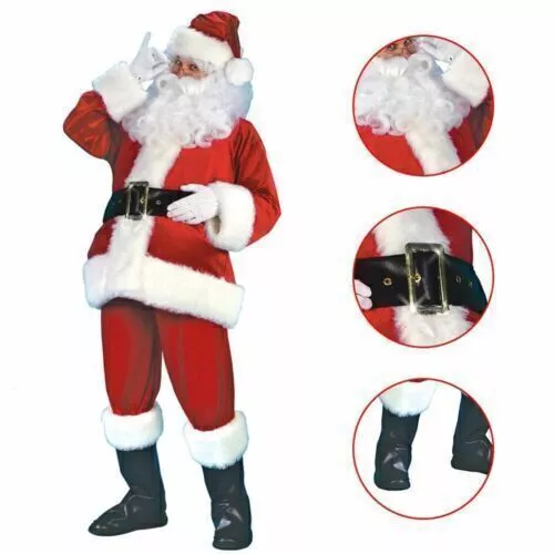 Santa Claus Costume Suit Adult Father Christmas Fancy Dress Mens Xmas Outfit UK~