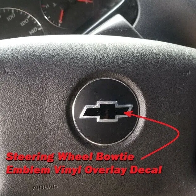 Matte Black Precut Steering Wheel Emblem Bowtie Decal For 2007-13 Impala Malibu