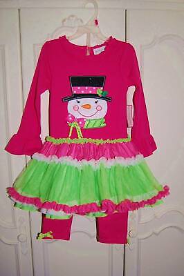 NWT EMILY ROSE Snowman Tulle Tutu Dress & Leggings 2T 4 8 Christmas Holiday Pink