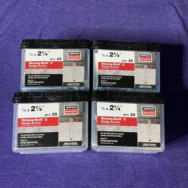 Simpson Strong-Bolt 2 - 1/4"" x 2-1/4"" ancla de cuña chapada en zinc 4 cajas de 25