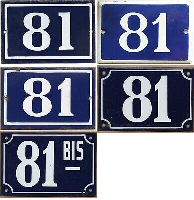 Old blue French house number 81 door gate wall fence street sign plate plaque