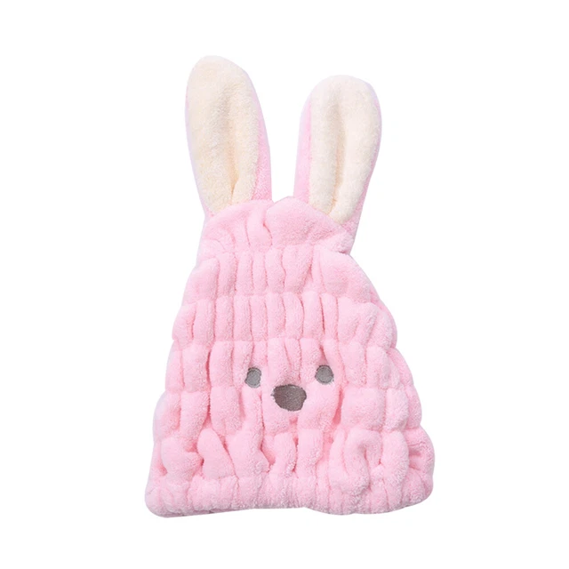 Lot De 2 Bonnets Secs Cheveux Dessin Animé Enfants - Renard Rose Et Pingouin Jaune, Serviette Absorbante Bain Et Shampoing