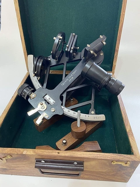 Nautical Brass Black Tamaya Sextant With Wooden Box Fully Working Navigation