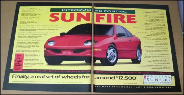 1995 Pontiac Sunfire 2-Page Print Ad Car Automobile Auto Advertisement Vintage