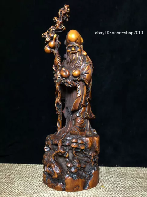 20CM collect China Old Boxwood Wood Hand-carved god of longevity Statue AQQQ