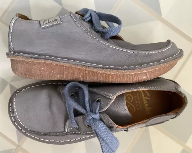 Clarks blue nubuck leather Funny Dream unstructured lace-up comfort shoes 3 D