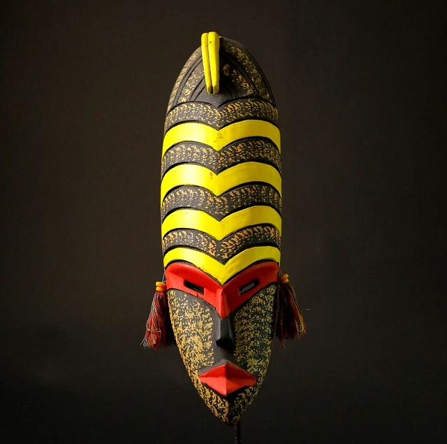 Masque Mural Africain En Bois De Zèbre Sculpté à La Main à Bali - Dimensions 30x12x5 Cm - 10
