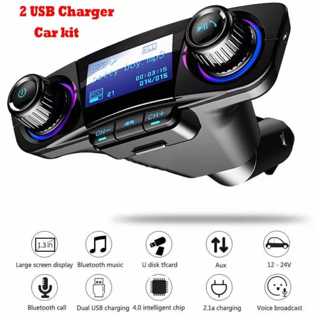 Transmisor FM para automóvil Reproductor de MP3 manos libres radio adaptador kit cargador USB