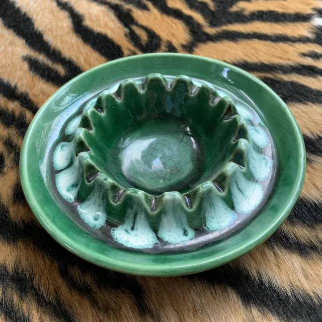 Vintage Mid Century Modern MCM Tobacciana Handmade Ceramic Marbled Green Ashtray