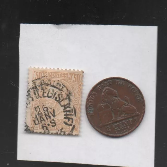 Belgien 2 cent 1876 mit 1 Briefmarke,,  M 19
