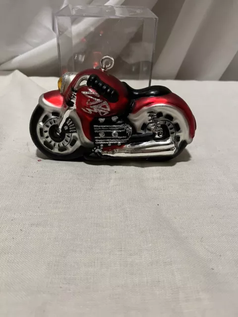 Dept. 56 Harley Davidson Mercury Glass Ornament Christmas Red Black Silver