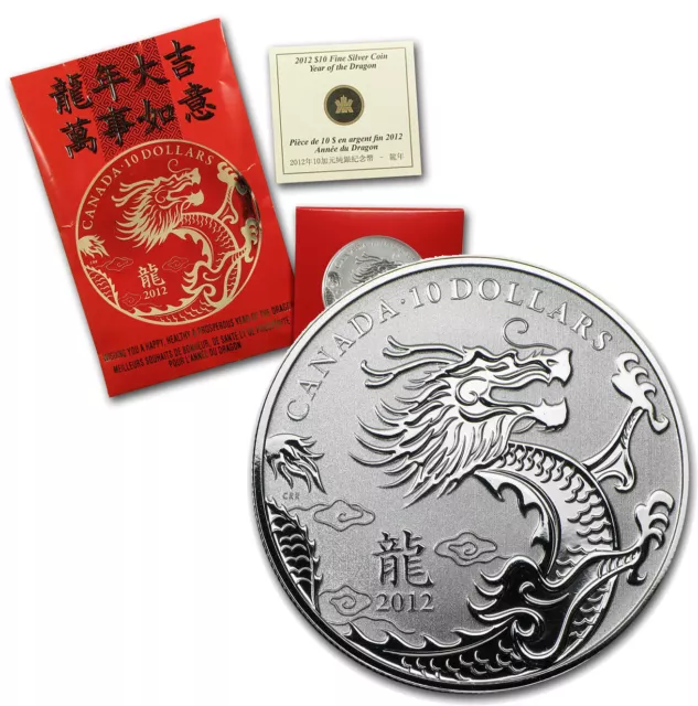 CANADA 10 Dollars 2012 Fine Silver 1/2oz 'Year of the Dragon' Mint Pack