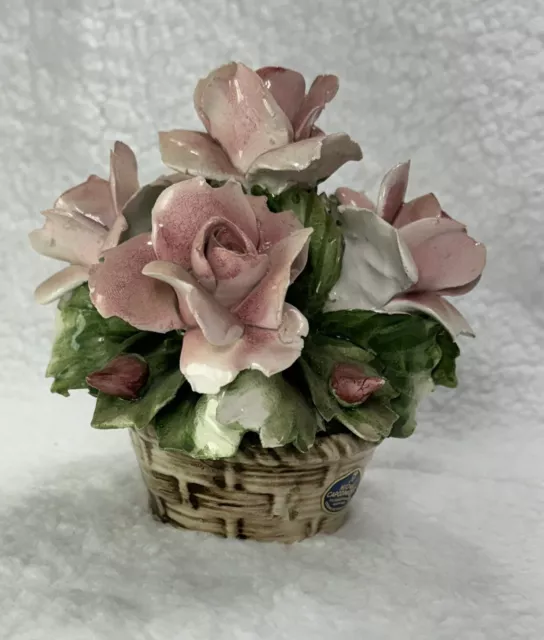 Vintage Nuova Capodimonte Handmade Porcelain Basket of Roses