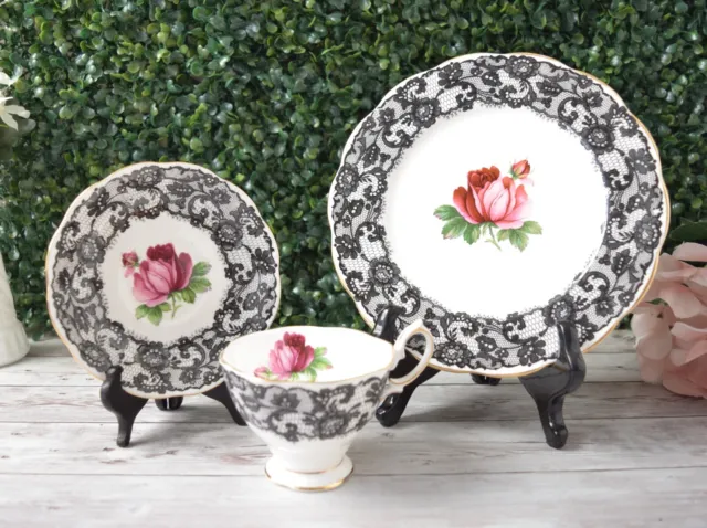 Vintage Royal Albert Senorita Cup Plate Trio Set (Rare!) Floral Black & White La