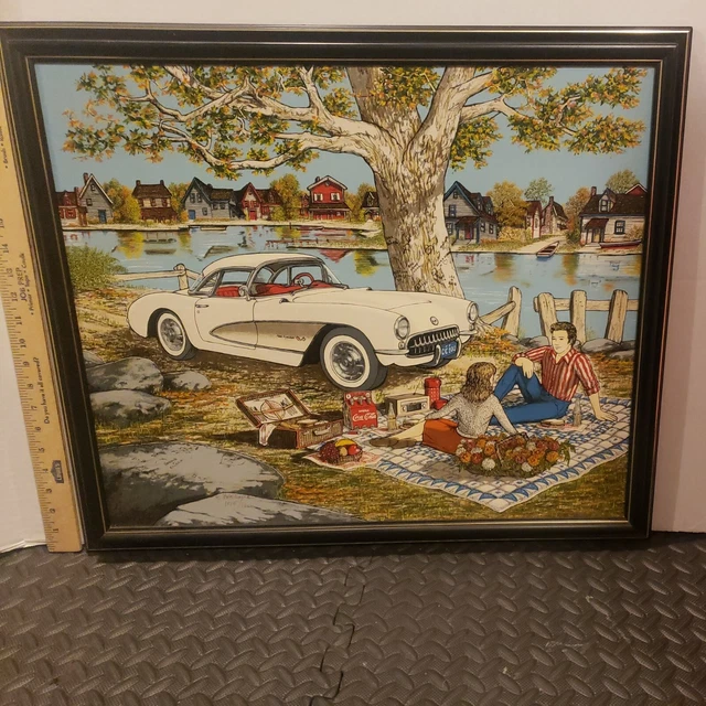 H. Hargrove "HIS TWO LOVES" CORVETTE FRAMED 20" X 24"  #1015 SIGNED SERIGRAPH