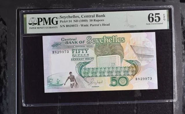 Seychelles 50 RUPEES ND 1989 P 34 GEM UNC PMG 65 EPQ