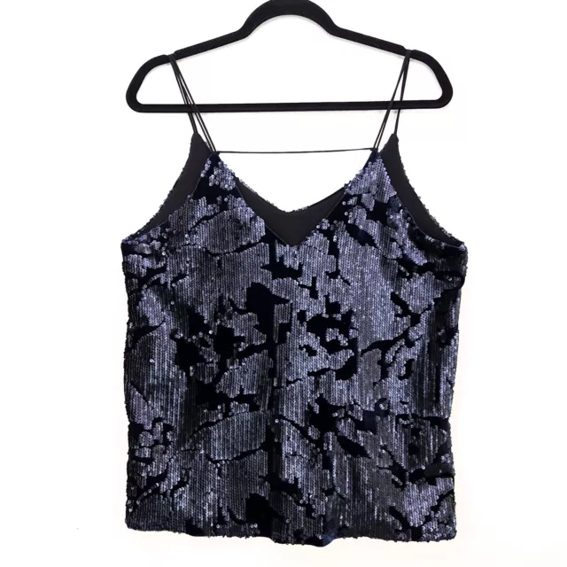 Anthropologie Ro&De Mermaid Navy Blue Sequin Women Cami Tank Top Strappy Medium