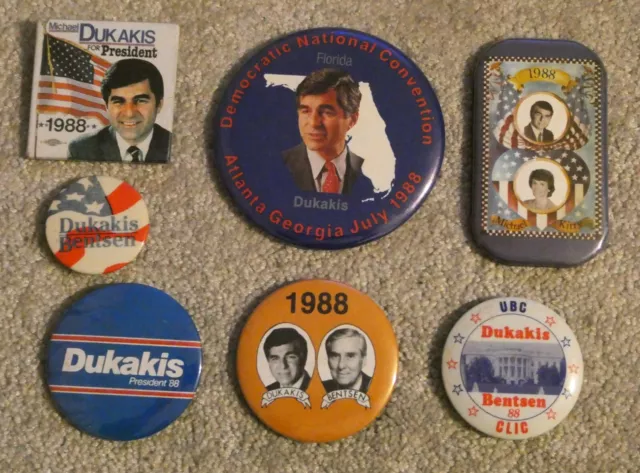 7 Michael Dukakis Lloyd Bentsen Pic Button Lot 1988 Presidential Campaign Kitty