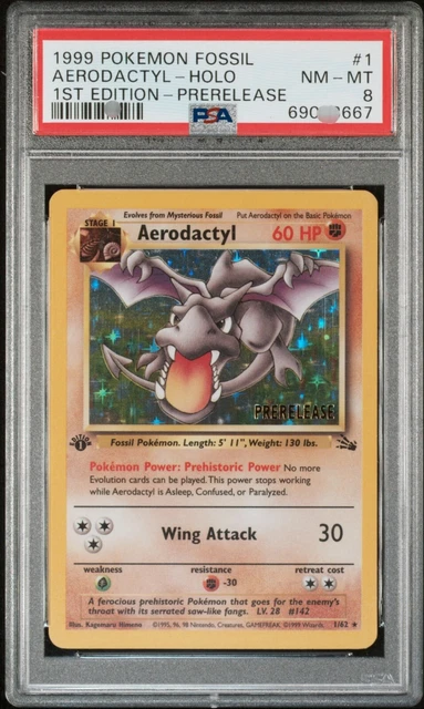 PSA 8 Aerodactyl VORVERSION 1. Auflage - Fossile Pokémon-Karte WOTC fast neuwertig