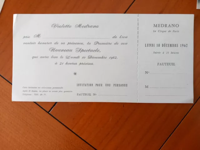 carte invitation cirque MEDRANO 1962