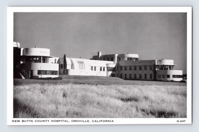 Postcard California Oroville CA Butte County Hospital 1940s Unposted Chrome B&W