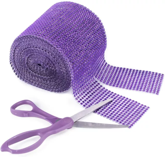 Diamante Sparkle Effect Mesh Ribbon Trimming - Purple - Cakes, Bridal, Craft