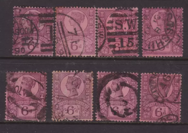 GREAT BRITAIN 1887 QV 6d Purple Rose Red LOT X8 SG208 CAT £90+ (HF91D)