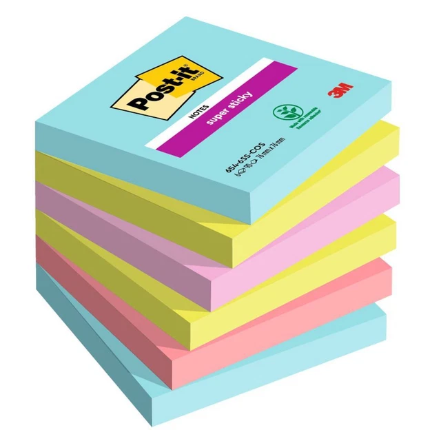Blocco Post it® Super Sticky - 654-6SS-COS - 76 x 76 mm - colori Cosmic - 90 fog