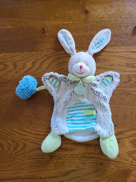 DOUDOU et COMPAGNIE LAPIN  PISTACHE MARIONNETTE LOVELY VERT Bleu ÉTAT NEUF