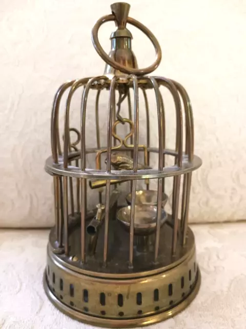 Vintage Gatco Small Solid Brass Decorative Bird Cage w Bird On Swing 6.5" w Clos