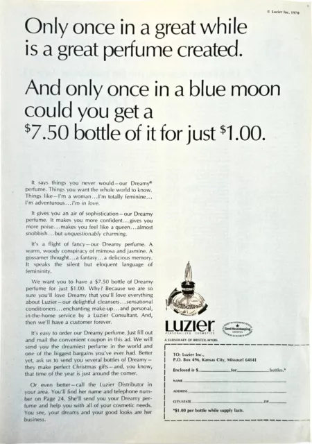 Luzier Perfume Vintage 1970 Print Ad 8 x 11