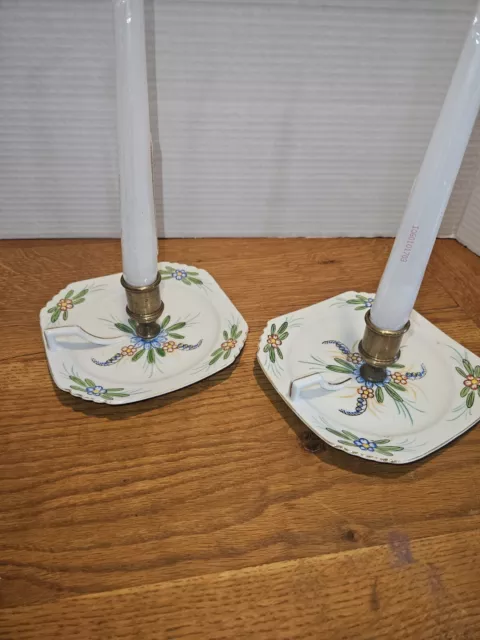 Pair Solid Brass Candle FITTING:  fine China candle holders w/handle!