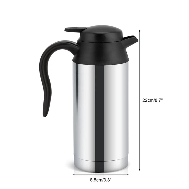 12V 750ml Stainless Steel Electric Car Kettle Heating Cup Coffee Mug Travel MX