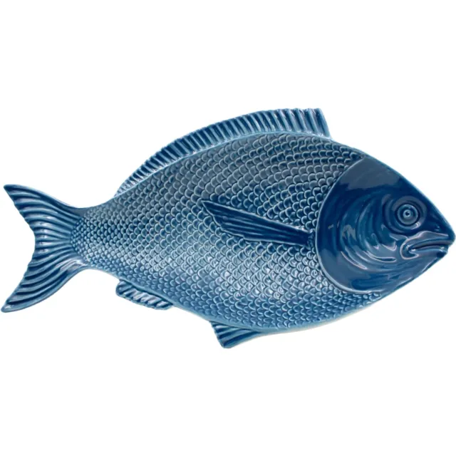 Hand-Painted Ceramic Blue Fish Platter, Portuguese Ceramic Platter
