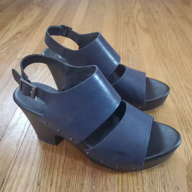 Korks by Kork Ease Annaleigh Leather Platform Clogs Sz 8.5 Sandal Navy & Black