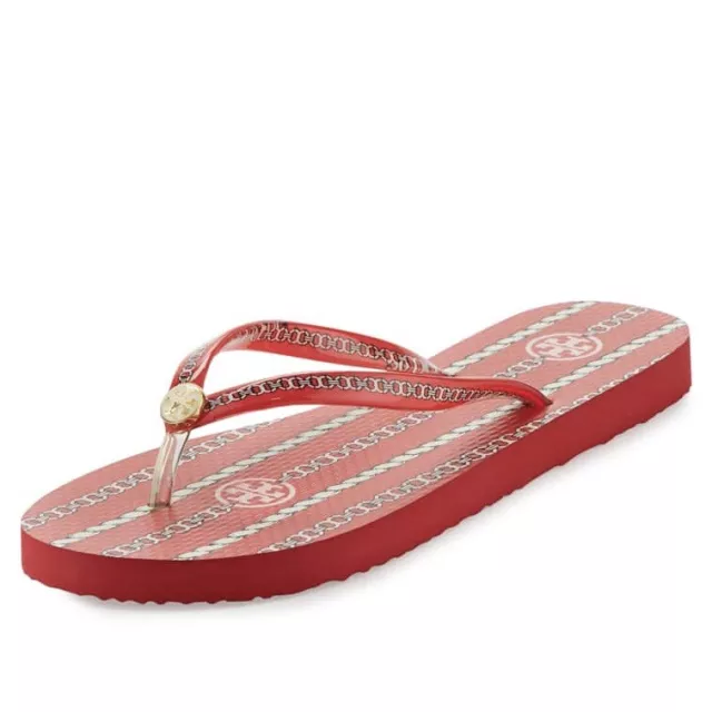 Tory Burch Flip-Flop Chains Printed Sandal Women’s Size 9 Red Logo