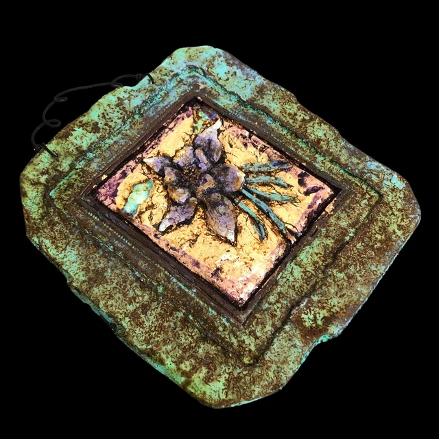 Paper And Stone Jeanne Dana Rustic Cold Bronze Sculpted Hanging Floral Plaque