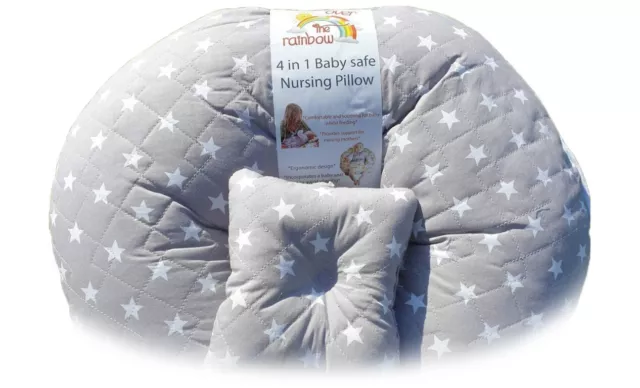 Almohada de enfermería Over The Rainbow suave de lujo 4 en 1 con arnés para bebé - plateada