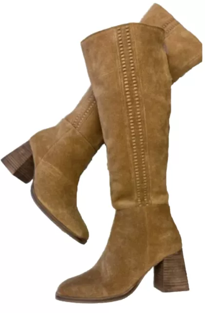 Diba True Mar Velus Tall Boots Womens Tan Brown Pull On Leather Square Toe Sz 7